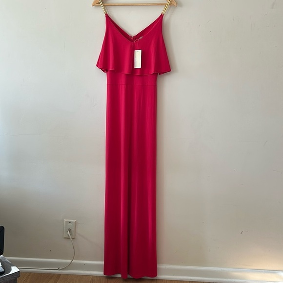 Michael Kors NWT Hot Pink Floor-Length Dress • Size L • Gold Chain Detail - Picture 5 of 13